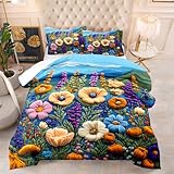 Generisch Bettdecke 200X200 Steppdecke Mit 200Gsm Mikrofaser Füllung, 4 Jahreszeiten Waschbar Bettdecken, Leichte Ganzjahresdecke Mit 2 Kissenbezügen,3D Druck Quiltedgestickte Blumen