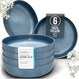 Steingut Suppenteller 6 Pers. Hochwertiges Urban Style TEST SEHR GUT Tiefe Teller Set- Kratzfest, Für Spülmaschine, Mikrowelle - Pasta Teller Tief Groß - Pure Living Geschirr in matt Blau