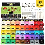 Magicfly Polymer Ton, 45 Farben Polymer Clay Ofen Backen Basteln Set mit 5 Modellierwerkzeugen und 47 Schmuck Zubehör, Knete Soft
