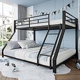 NovaFurnish Etagenbett, 90x200cm+140x200 cm, Geländer, Stufe, EN747 Zertifiziert, ohne Matratze, Metall, Schwarz