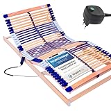 elektrischer Lattenrost 100% BUCHE - Kopf- u. Fußteil elektrisch verstellbar - SCHULTERFRÄSUNG, 7 Zonen, 44 Federleisten, Härteregulierung, Mittelgurt - Motor Comfort 44® - fertig montiert (140x200)