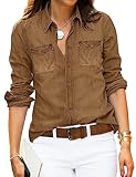 Roskiky Damen Tunika Jeanshemd Langarm Strand Hemdbluse Mandelbraun M