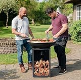 RJRoyal Living Plancha Grill Amigo Edelstahl grillplatte BBQ Feuerschale mit Feuerplatte gartenküche Barbeque outdoorküche Garten Outdoor Küche Plancha-Platte 67Øx 92cm Schwarz