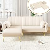 A ALFRESCOOL Ecksofa mit Schlaffunktion, Modernes Klappsofa, L-förmiges Sofa, Schlafsofa mit Zusatzecke für Wohnzimmer, Schlafzimmer, Heimkino, Gästezimmer, 191.5X130X80CM, Beige