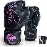 MADGON Premium Boxhandschuhe Damen - Frauen Kickboxhandschuhe für Kampfsport, MMA, Sparring, Muay Thai, Boxen - 12oz