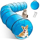 Midyb Hundetunnel Spieltunnel Agilitytunnel Hundehöhle 500 x 60 cm, Agility Set Große Hunde Tunnel für Hundesport Training mit Heringe und Tragetasche, Blau