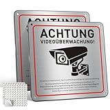 BEKOIUP Achtung Videoüberwachung Schild 2 Stück, 15x15cm Aluminium kamera überwachung, mit DSGVO Hinweis, mit Selbstklebend und 4 Bohrlöcher,für Überwachungskamera Oder Kamera Attrappe