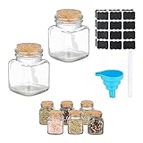 Relaxdays Gewürzgläser 8er Set, eckig, Gewürzdosen Glas & Kork, 100 ml, Etiketten, Stift & Trichter, transparent/Natur, Silikon