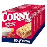 Müsliriegel Corny Classic Erdbeer-Joghurt, mit leckeren Erdbeeren und Joghurt, Multipack 60x25g