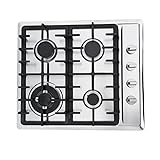 4 Flammig mit Automatischer Thermoelementschutz Flammiges Einbau Gaskochfeld aus Schwarzglas Gaskochfeld Einbau Kochfeld Glas 59×51CM Automatischer Thermoelement Flammenschutz Erdgas