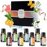 Angozo Ätherische Öle Set 8x10ml Reines Natürliche Duftöle Set Aromatherapie Duftöl GeschenkSet für Diffuser Duftlampen Luftbefeuchter, Rose Jasmin Lilie Minze Weißer Tee Süße Orange Ozeanduft Freesie