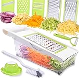 Katleay 5 In 1 Gemüseschneider Manuell, Mandoline Gemüsehobel, Multifunktion Gemüse Schneider, Vegetable Chopper mit Behälter, Reibe für Gemüse, Zwiebelschneider Verstellbar, für Gemüse, Obst