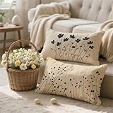Schwarz Kissenbezug 70x90 cm 2er Set, Outdoor Kissen Wetterfest Leinen Deko Kissen Creme Zierkissen Sofakissen Kissenhülle Couchkissen für Auto Bett Sofa Garten Terrassen Balkon Deko, Geschenk t-348