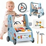 Lauflernwagen aus Holz (Auto) Auto-Lauflernwagen für Kinder ab 1 Jahr 2-in-1 Mehrfunktion Baby-Walker & Activity-Tisch​ für Jungen und Mädchen Motorische Fähigkeiten Wooden Push Walker