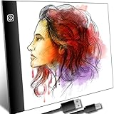 Retoo Leuchttisch A4 LED Licht Pad Painting Zeichenplatte fur Diamant Malerei Designen Zeichnen Skizzieren Animation Zeichenbrett Künstler Leuchtplatte mit USB Kabel 4mm Ultra Slim Weiß