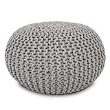 Amago home Strickhocker Pouf Ø45 o. 55cm Bodenkissen Sitzpouf XXL Baumwolle nachhaltig Größe ø 45 cm, Farbe hellgrau