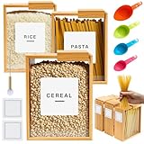 Threehoney 3 Bambus-Müslispender, 2,2 l, Küchenbehälter mit Messbechern für luftdichte Speisekammer-Organisation und Aufbewahrungsbehälter, Müsli, Reis, Mehl, Snacks, Nüsse, Körner