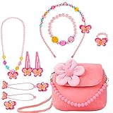 BIQIQI Kinderschmuck Kleine Mädchen Süße Plüsch Handtasche Geldbörsen mit Halskette Armband Ring und Ohrring Schmuckset Mein Erster Geldbeutel für Kleine Mädchen Modeschmuck Anzieh und Rollenspiel