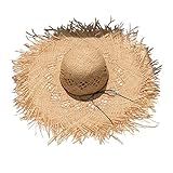Handgefertigter gewebter Bast-Stroh für Damen, große breite Krempe, Schlapphut, Fransenquasten, Sonnenschutz, ausgehöhlt, Panama-Strandkappe, Golf-Eimerhut