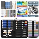 KALOUR 76-teiliges Zeichen- und Skizzierkit-Set: Künstlerbedarf mit Skizzenbuch, Aquarellpapier, Anleitung, Buntstiften, Aquarellfarben, Graphit-, Pastell- und Kohlebleistiften für Künstler,Anfänger