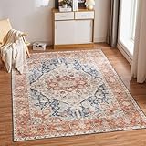 CHOSHOME Teppich Wohnzimmer Waschbarer Vintage Kurzflor Teppich Orientalisch Weiche Teppich für Schlafzimmer Boho Teppich rutschfest In und Outdoor Teppich 80x150CM Orange Waschbar in Waschmaschine