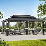 Modern Shade The Horizon Hartdach-Pavillon 4 m × 6 m mit 4 LED-Lichtern, feuerverzinktem Doppeldach & Haken für Dekoration