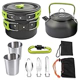 NCONCO Camping Kochgeschirr Set Camping Kochgeschirr Mess Kit für 2-3 Personen verwenden Topf Pfanne Kessel mit Tassen Gabel Löffel Kit für Camping Backpacking Wandern