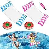 MOSTFUN 2 Stück Luftmatratze Pool mit 2 Aufblasbares Getränkehalter und Luftpump, 4 In 1 Aufblasbare Wasserhängematte Erwachsene Kinder, Luftmatratze Wasser für Sessel Matratzen Sitz Schwimmmatratze