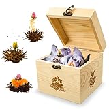 Creano Teekiste aus Holz mit 6 Teeblumen Erblühtee - 3 verschiedene Sorten Schwarzer Tee