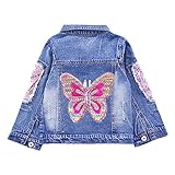 Peacolate 3-10Jahre Kleine Große Mädchen Jeansjacke Stickerei Pailletten Schmetterling Frühling Herbst Denim Mäntel(Rosa Schmetterling,7-8Jahre)