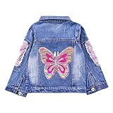 Peacolate 3-10Jahre Kleine Große Mädchen Jeansjacke Stickerei Pailletten Schmetterling Frühling Herbst Denim Mäntel(Rosa Schmetterling,3-4Jahre)