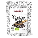 vinativo Schwarzer Pfeffer BIO – ganz – 500g – Bio-Qualität – schwarze Pfefferkörner für die Mühle geeignet