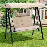 YODOLLA 2-Sitzer Hollywoodschaukel mit Sonnendach, Gartenschaukel Gartenliege mit abnehmbarem Kissen, Verandaschaukel geeignet für Hinterhof, Garten, Hof, Poolside (Beige)