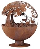 Kobolo Feuerschale Feuerkorb Forest Kugelform rund mit Motiv - Metall Rostoptik 50x50x60cm Durchmesser 50cm