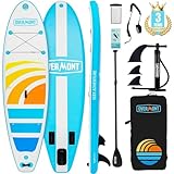 Overmont SUP Aufblasbares Stand Up Paddle Board Set mit Paddleboard Zubehör, einschließlich Verstellbares Paddel, Pumpe, abnehmbarer Flosse, Surfboard Leash, wasserdichter Taschenrucksack