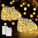 Ollny 2 stück 5M LED Lichterkette Batterie, 50er LED Lichterkette innen Kupferdraht IP44 wasserdicht, Weihnachtsbeleuchtung für DIY Weihnachten Garten Party Hochzeit Deko (warmweiß)