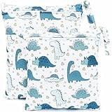 FenFang Wetbag Kindergarten, 2 Stück Nasstaschen Windeltasche Stoffwindeln Nassbeutel Organiser Beutel Wickeltasche Taschen Wasserdicht Wiederverwendbar (Weißer Dino)