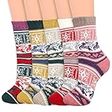 WECUTE 5 Paar Thermosocken Damen, Wollsocken Wintersocken Warme Damen, Dicke Stricksocken Weihnachten Winter Atmungsaktiv Socken Weihnachtssocken/EU-Größe 35-42