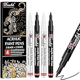 Drawlish Acrylfarbstifte, weiß und schwarz, 4 Stück Glasmalstifte, 0,7 mm extra feine Spitze, ideal für Holz, Stoff, Porzellan, Keramik, Stein, Steinmalerei und mehr
