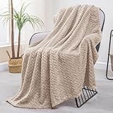 Exclusivo Mezcla Kuscheldecke Flanell-Fleecedecke mit Blättermuster,130 x 170 cm Sofadecke für Ganzjahreszeit, Flauschig und Warm, Beige