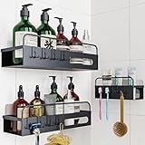 Uamector Duschablage ohne Bohren - 3 Stück Badezimmer Regal Duschkorb Shampoo Halterung - Rostfrei Schwarz Duschregal für Duschgel mit 12 Haken und 8 Silikonpads