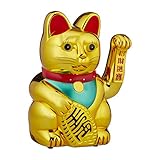 Relaxdays, gold Winkekatze, XL Maneki Neko, batteriebetriebene winkende Pfote, Glücksbringer für Reichtum, Erfolg, 30 cm