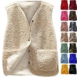 Teddy Weste Damen Ärmellos, Teddy Fleece Weste Kurz Flauschige Fleeceweste mit Knopf und Taschen Plüsch Teddyjacke Lässig Leicht Teddyfleece Jacke Herbst Winter Warm Plüschweste Elegant Einfarbig