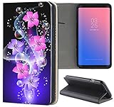 Samsung Galaxy S5 / S5 Neo Hülle Premium Smart Einseitig Flipcover Hülle Samsung S5 Neo Flip Case Handyhülle Samsung S5 Motiv (1445 Blume Abstract Rosa Pink Blau Schwarz)