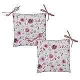 HAES DECO - 2er Set Zierkissen - Größe 40x40x4 cm - Farben Pink/Grün/Weiß - aus 100% Baumwolle - Kollektion: Rustic Rose - Stuhlkissen Dekokissen