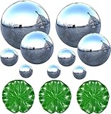 Newtic 9 Stück Edelstahl Gartenkugel, Klein Garten Teiche Deko Set, Silberne Schwimmkugeln für Teich Miniteich Edelstahl Spiegelkugel Haus Und Garten Verzierungs Dekoration für Minite