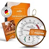 ALPENHAUCH Sauna Thermometer Hygrometer Holz [2in1 Funktion] - Besonders präzises Saunathermometer mit gehärtetem Glas - Automatische Kalibrierung - Edles Sauna Zubehör - Hygrometer Thermometer Sauna