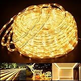 StarryEver 15m 600 LED Schlauch Lichterkette Außen Anschließbar, Warmweiß LED Lichterschlauch Strom mit Fernbedienung Timer, 8 Modi IP68 Outdoor Lichtschlauch Strombetrieben für Garten Balkon Patio