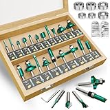 METOTY 29-tlg.professioneller Fräser-Set-8 mm Schaft Hartmetall.Für DIY & Holzbearbeitungs projekte.Verpackt in einer Holzkiste zur Aufbewahrung.mit zwei zusätzliche schnittfeste Fingerpads.