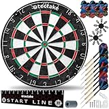 tectake® Dartscheibe, Dartset Profi Steel Dartscheibe und 9X Dartpfeile, 21x Flights und Dartzubehör für Steeldart, Steeldartscheibe, Dartspiel, Dart, Dartsscheibe